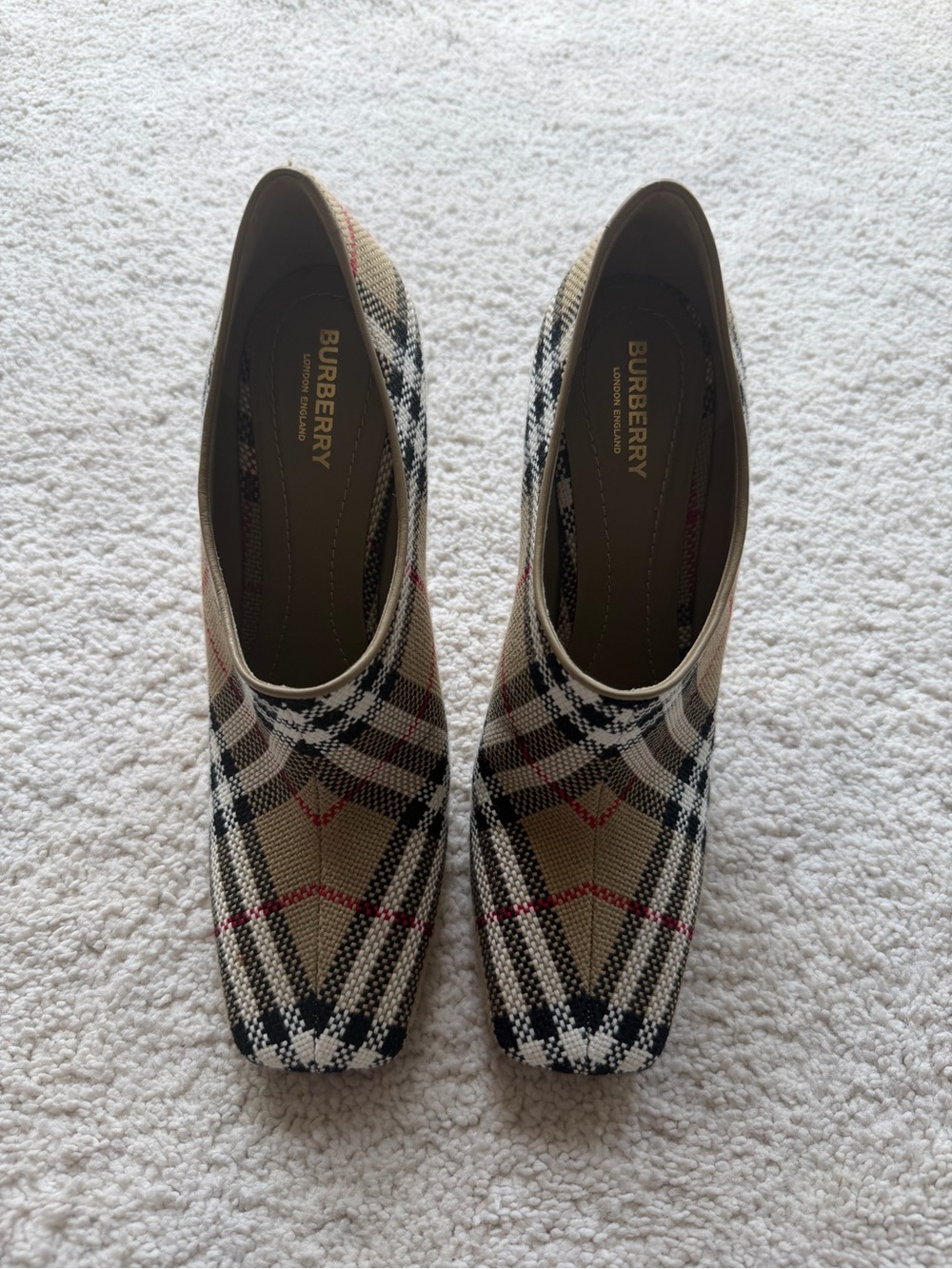 Burberry Beige Plaid Square-Toe Slip-On Flats